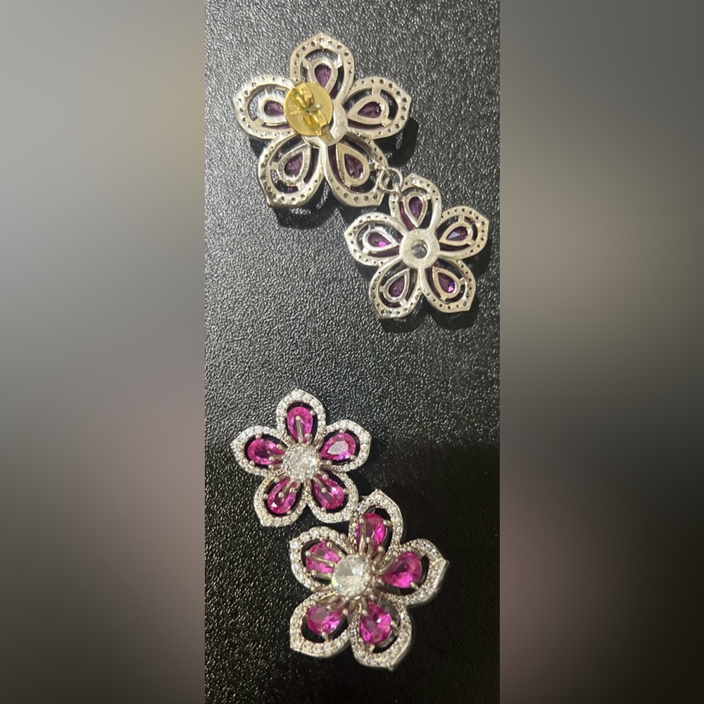 Elegant Silver and Pink Floral Jewelry Set Brand LHM